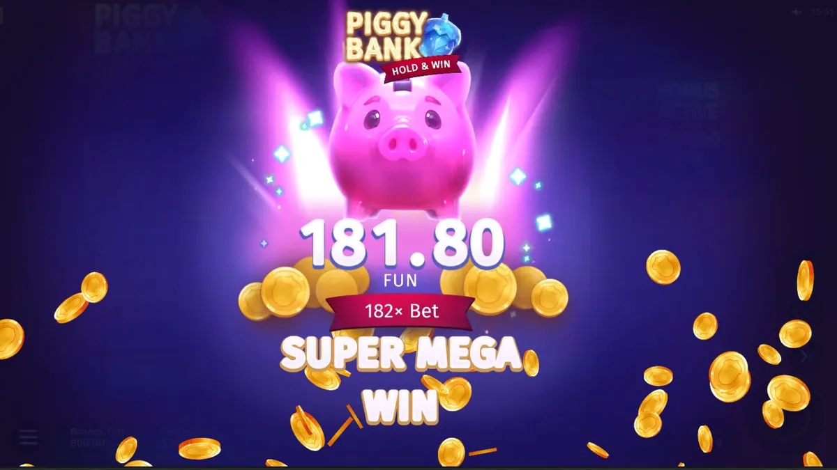 Tampilan visual slot Piggy Bank Hold & Win dengan tema neon dan koin emas